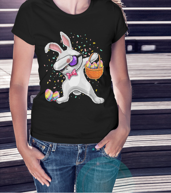 Dabbing Easter Bunny Kids Easter Confetti Egg Basket T-Shirt