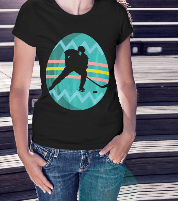 Easter Egg Hockey Silhouette Athlete Zigzag Stripes T-Shirt