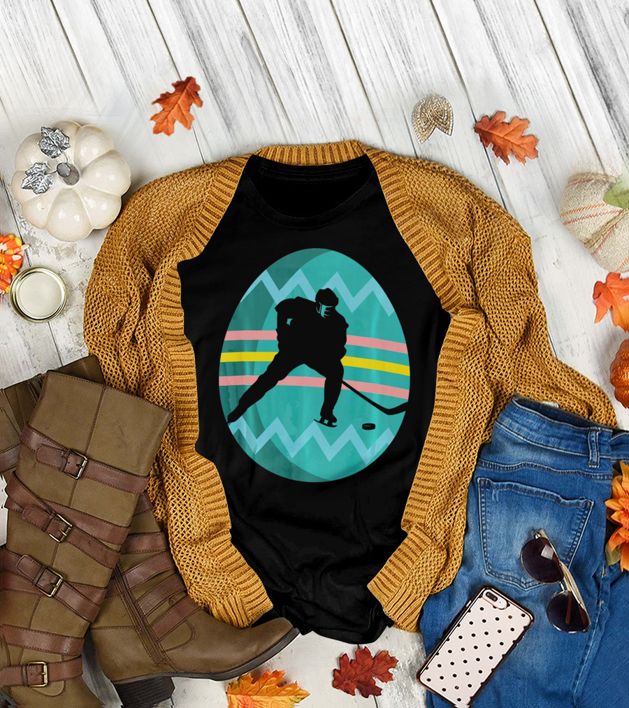 Easter Egg Hockey Silhouette Athlete Zigzag Stripes T-Shirt