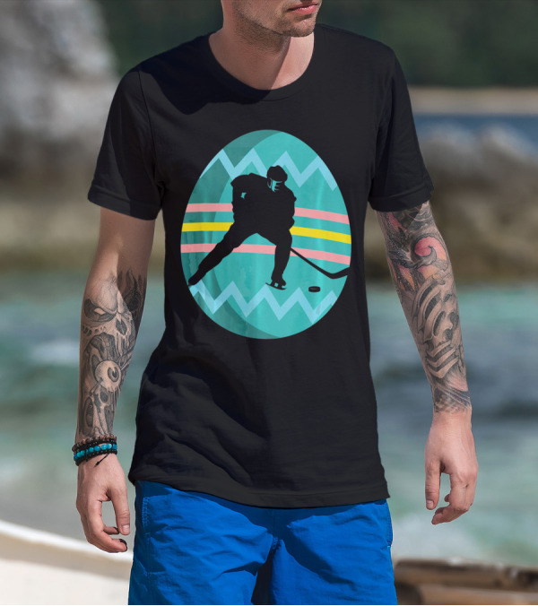 Easter Egg Hockey Silhouette Athlete Zigzag Stripes T-Shirt