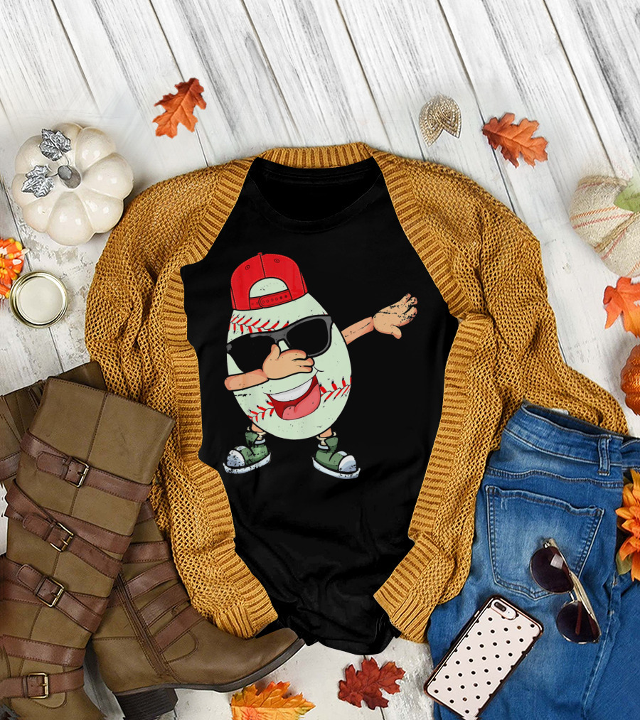 Funny Dabbing Baseball Easter Egg in Sunglasses and Red Cap T-Shirt