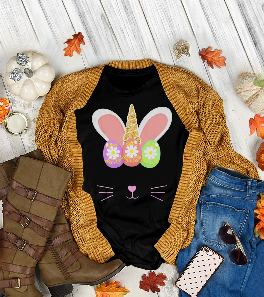 Unicorn Easter Girl Bunny Ears Eggs Whiskers T-Shirt