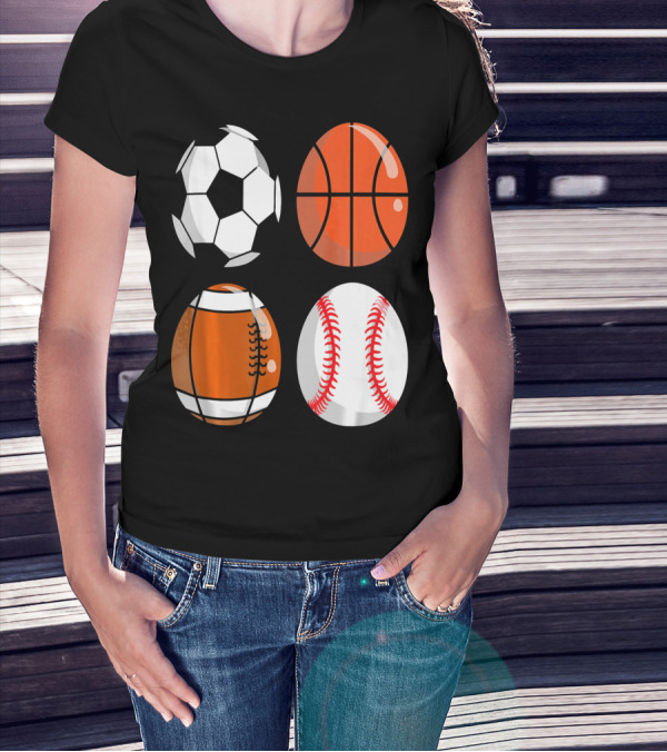 Easter Eggs Football Rugby Basketball Baseball Soccer T-Shirt