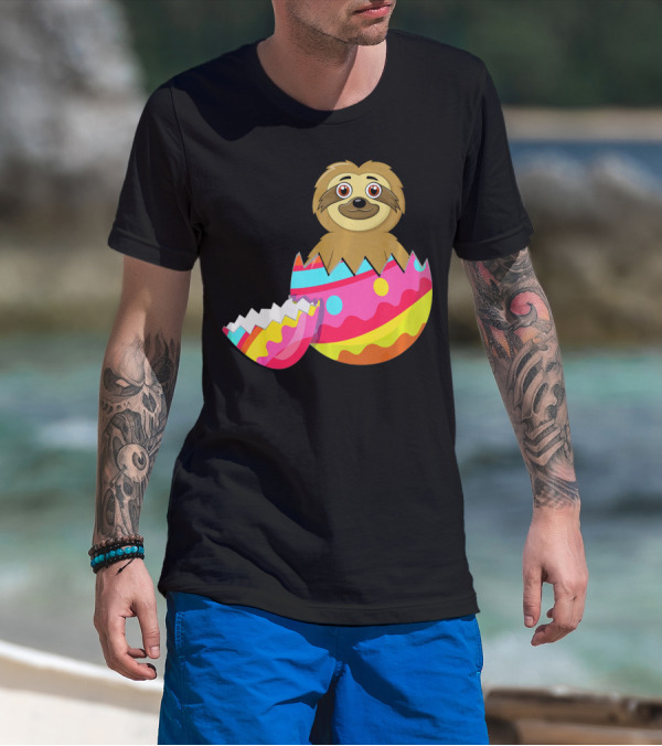 Funny Sloth Easter Egg Decorated Colorful Eggshell T-Shirt