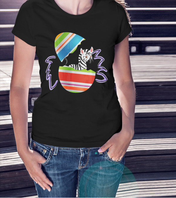 Funny Easter Zebra Surprising Colorful Egg Burst T-Shirt