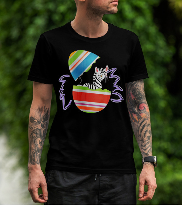 Funny Easter Zebra Surprising Colorful Egg Burst T-Shirt
