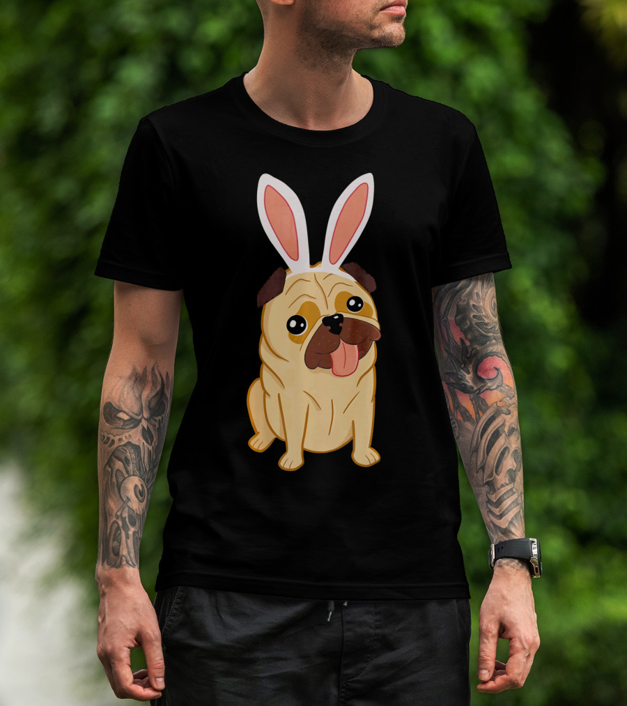 Adorable Easter Pug With Bunny Ears T-Shirt
