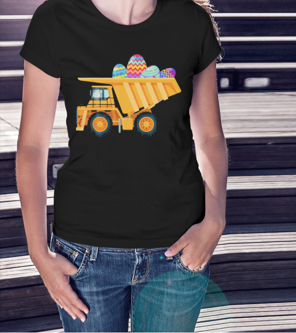 Easter Day Dump Truck With Colorful Eggs And Bunny Driver T-Shirt