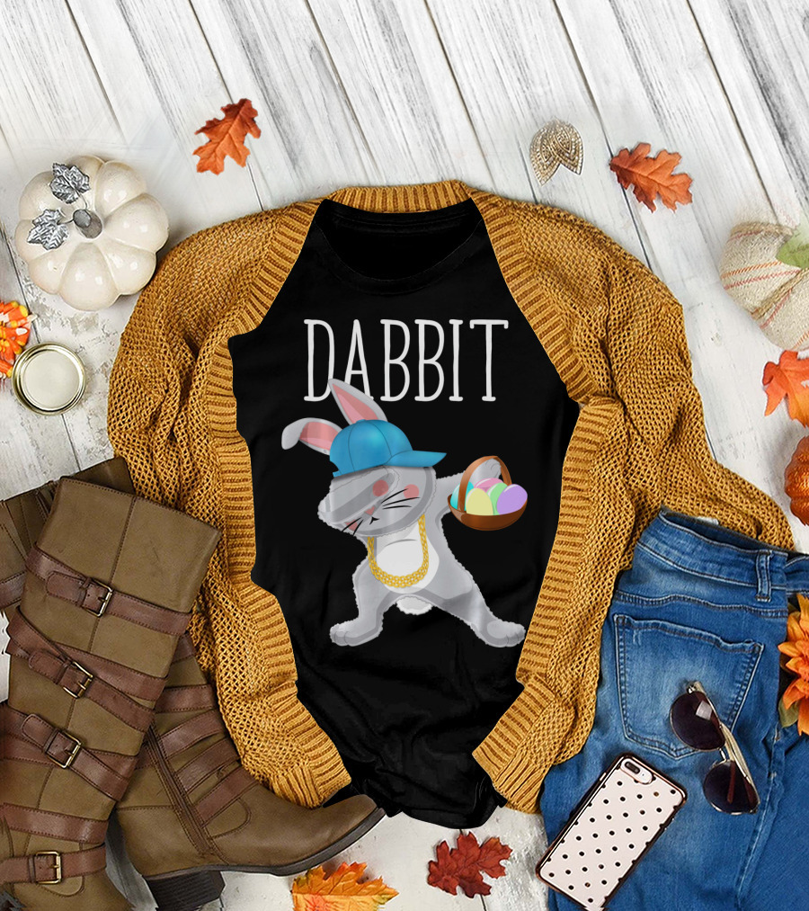 Dabbit Dabbing Easter Bunny with Hip Hop Style and Basket of Eggs T-Shirt