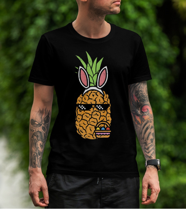 Cool Pineapple Easter Bunny Thug With Sunglasses And Eggs T-Shirt
