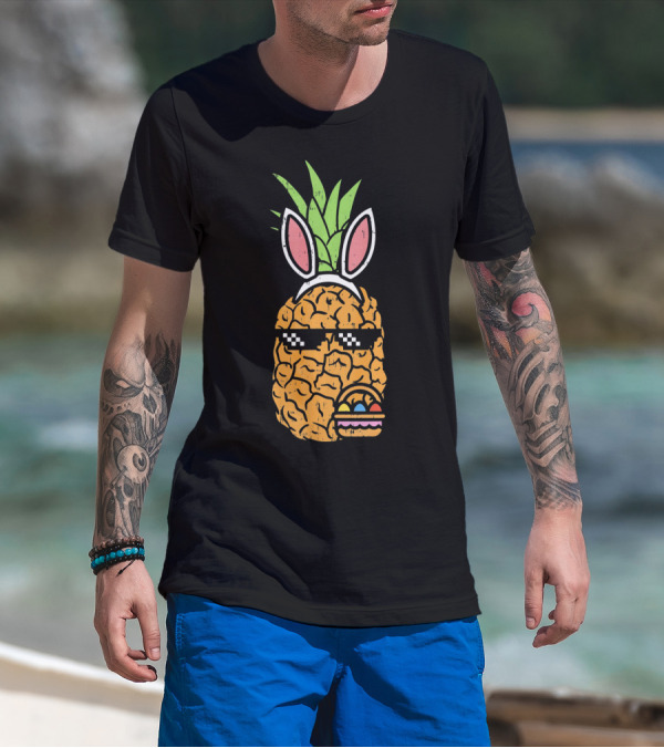 Cool Pineapple Easter Bunny Thug With Sunglasses And Eggs T-Shirt