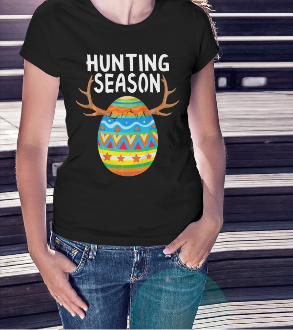 Hunting Season Easter Egg With Antlers T-Shirt