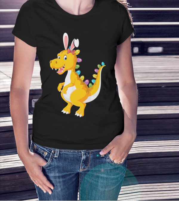 Dinosaur Rex With Bunny Ears And Easter Eggs T-Shirt