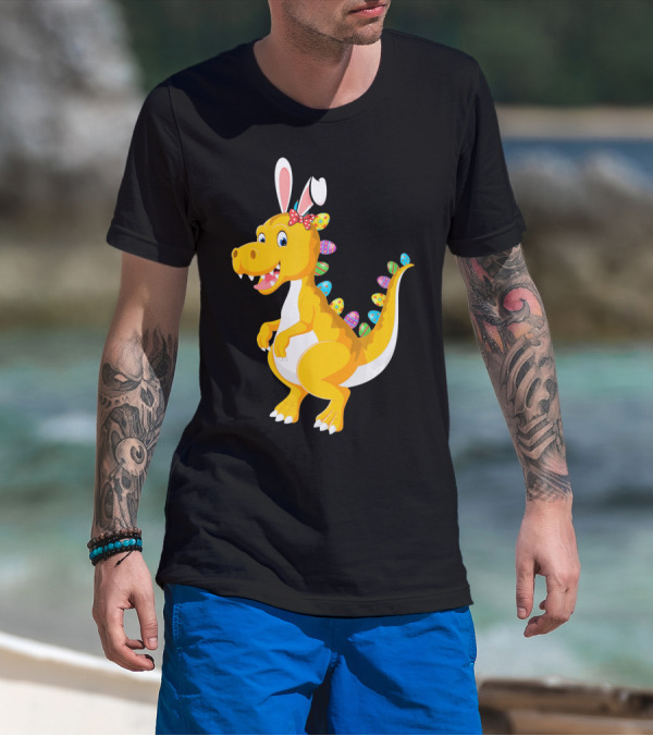 Dinosaur Rex With Bunny Ears And Easter Eggs T-Shirt