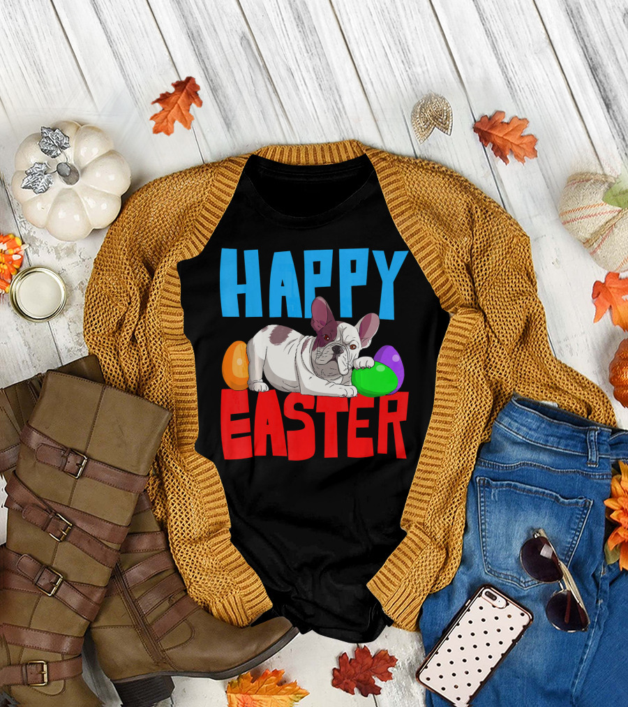 Happy Easter French Bulldog with Colorful Eggs T-Shirt