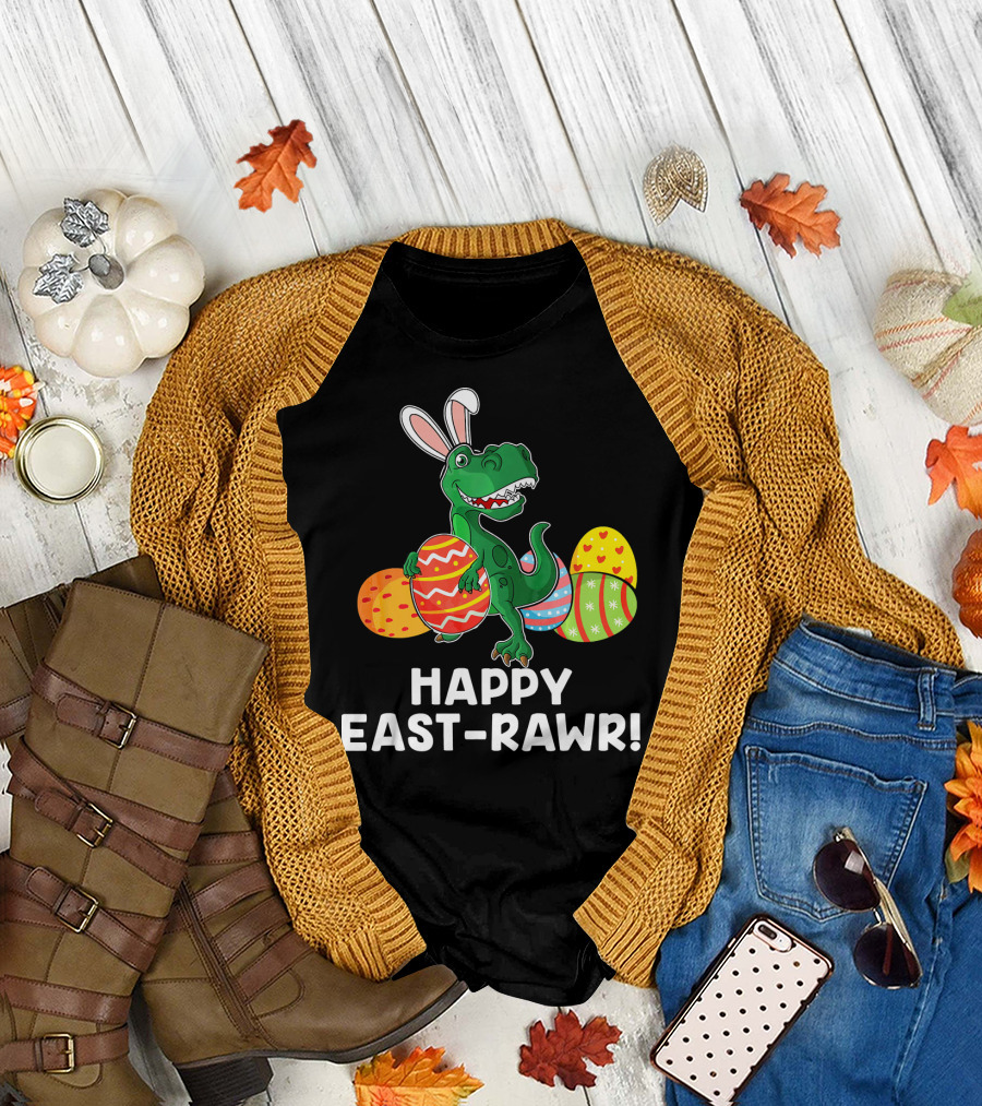 Happy East-Rawr Rex Bunny with Easter Eggs T-Shirt