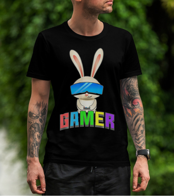Gamer Easter Bunny With VR Headset And Controller T-Shirt