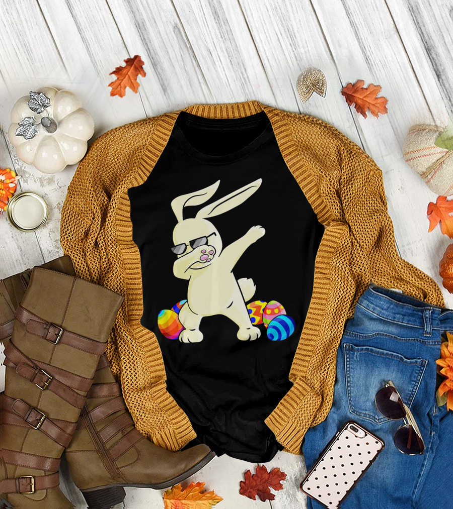 Dabbing Easter Bunny with Sunglasses and Colorful Eggs T-Shirt