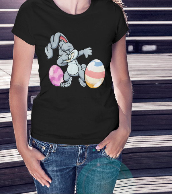 Hilarious Dabbing Easter Bunny Rabbit With Colorful Easter Eggs T-Shirt