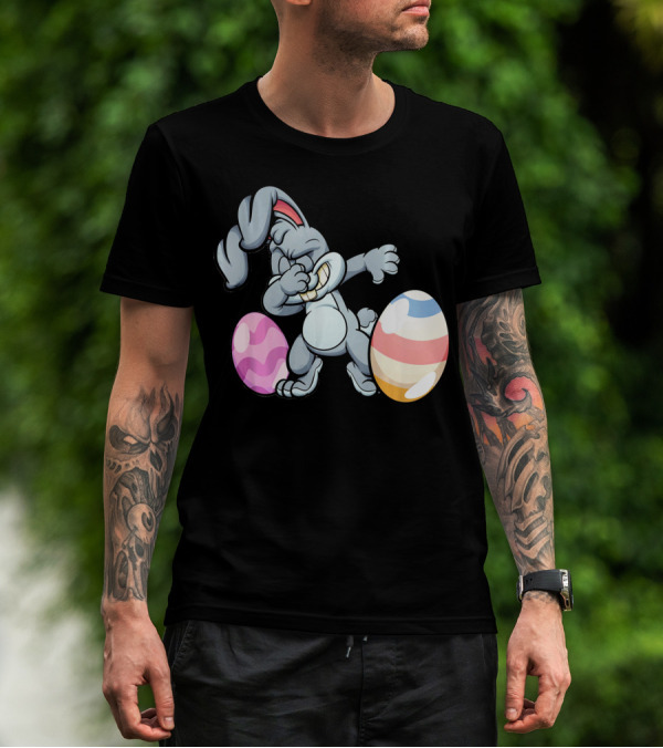 Hilarious Dabbing Easter Bunny Rabbit With Colorful Easter Eggs T-Shirt