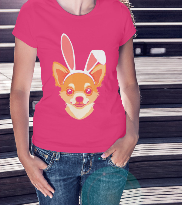 Easter Joy Chihuahua With Bunny Ears Cartoon T-Shirt