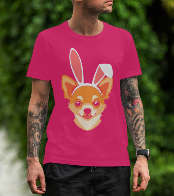 Easter Joy Chihuahua With Bunny Ears Cartoon T-Shirt