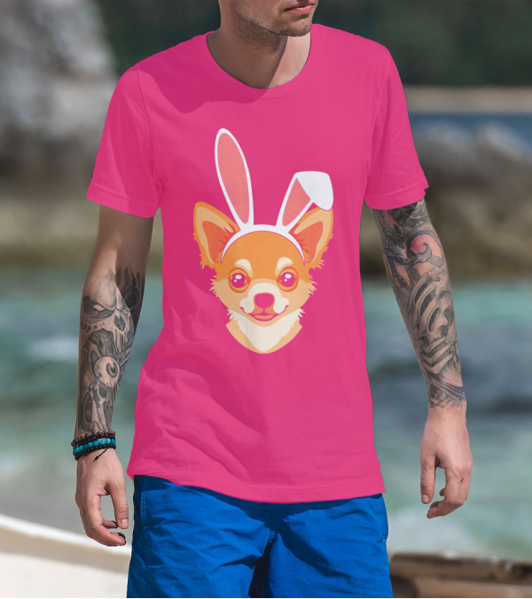 Easter Joy Chihuahua With Bunny Ears Cartoon T-Shirt