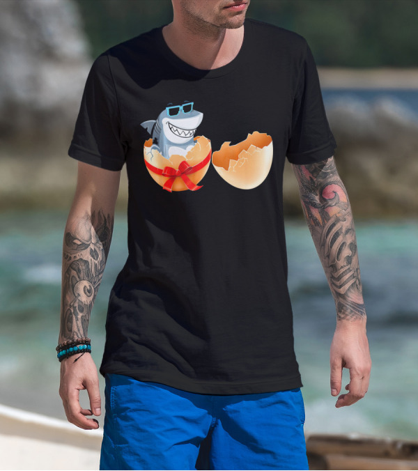 Easter Shark In Sunglasses Hatching From Decorative Egg T-Shirt