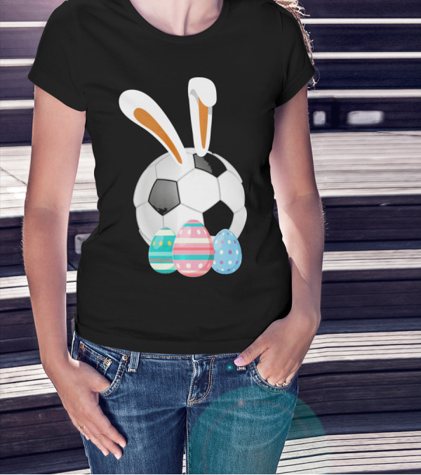 Easter Bunny And Soccer Ball With Colorful Eggs For Boys T-Shirt