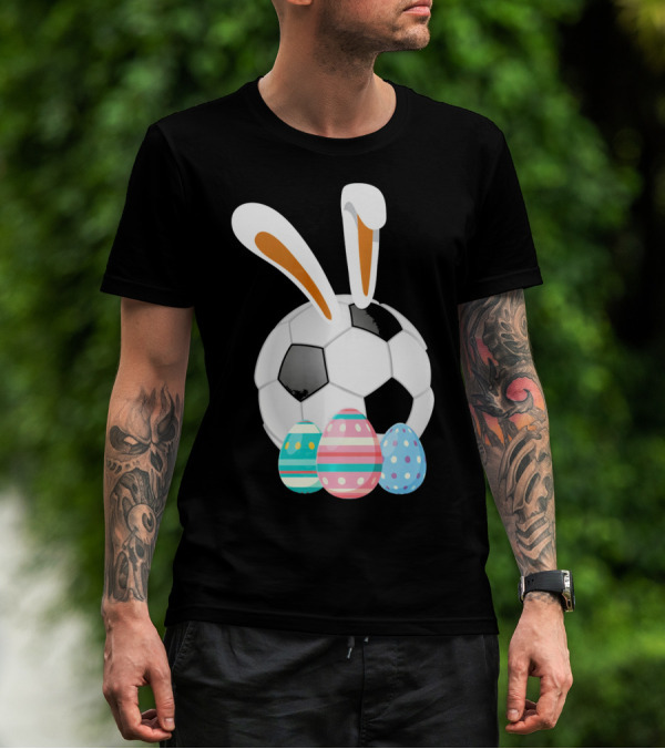 Easter Bunny And Soccer Ball With Colorful Eggs For Boys T-Shirt