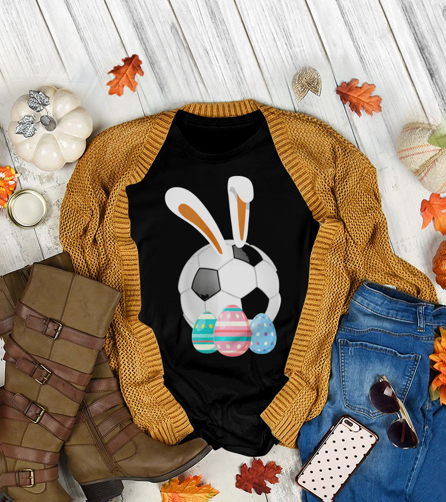 Easter Bunny and Soccer Ball with Colorful Eggs for Boys T-Shirt