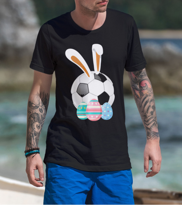 Easter Bunny And Soccer Ball With Colorful Eggs For Boys T-Shirt