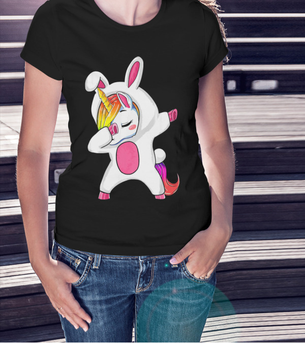 Girls Dabbing Easter Unicorn Rabbit T-Shirt