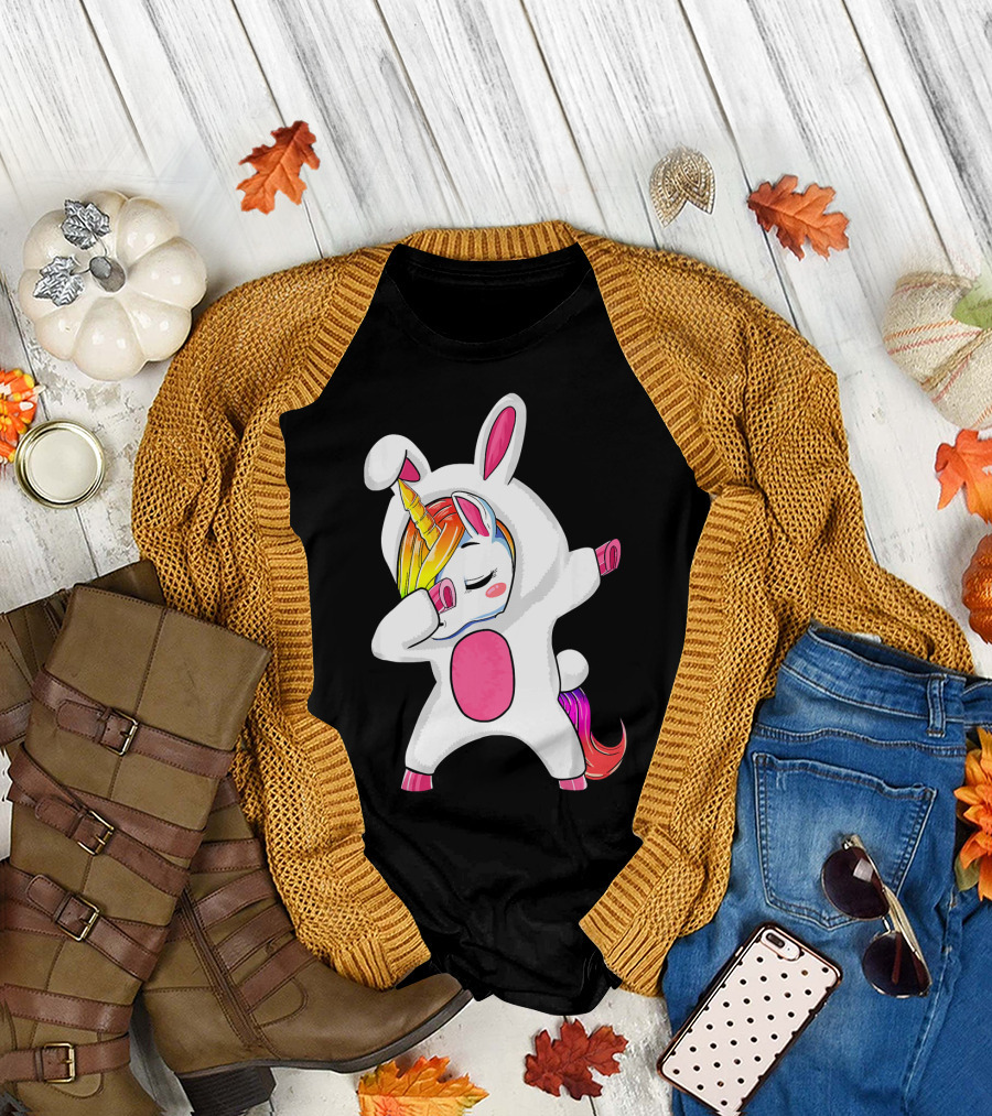 Girls Dabbing Easter Unicorn Rabbit T-Shirt