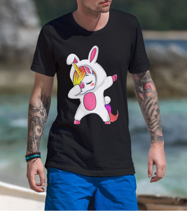 Girls Dabbing Easter Unicorn Rabbit T-Shirt