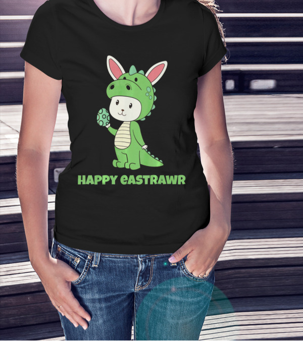 Happy Eastrawr Dinosaur Bunny Costume Holding Easter Egg T-Shirt