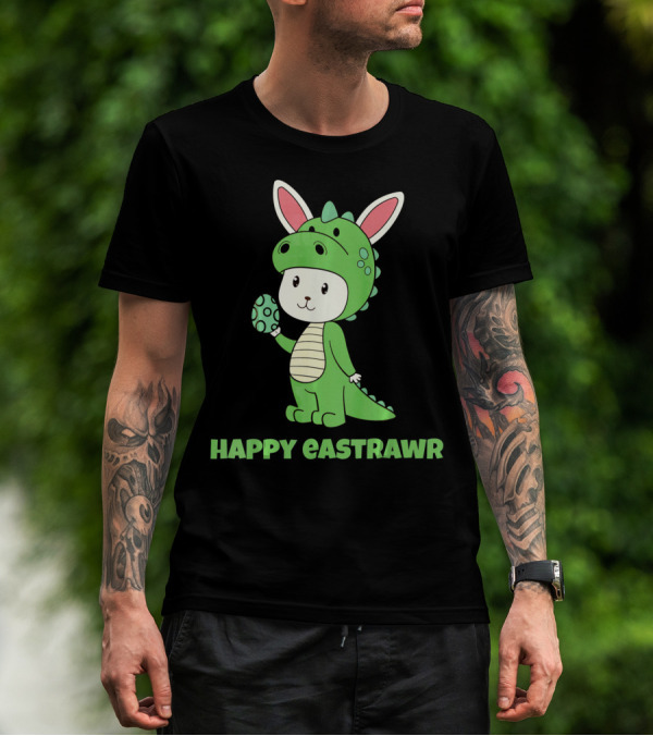 Happy Eastrawr Dinosaur Bunny Costume Holding Easter Egg T-Shirt