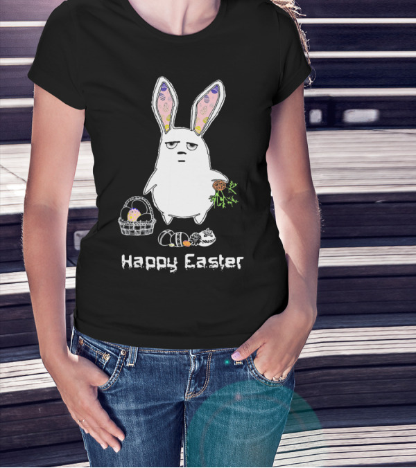 Gloomy Bunny With Easter Basket And Eggs Happy Easter T-Shirt