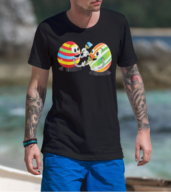 Egg Painting Funny Easter Coloring Activity With Striped Cartoon Eggs T-Shirt