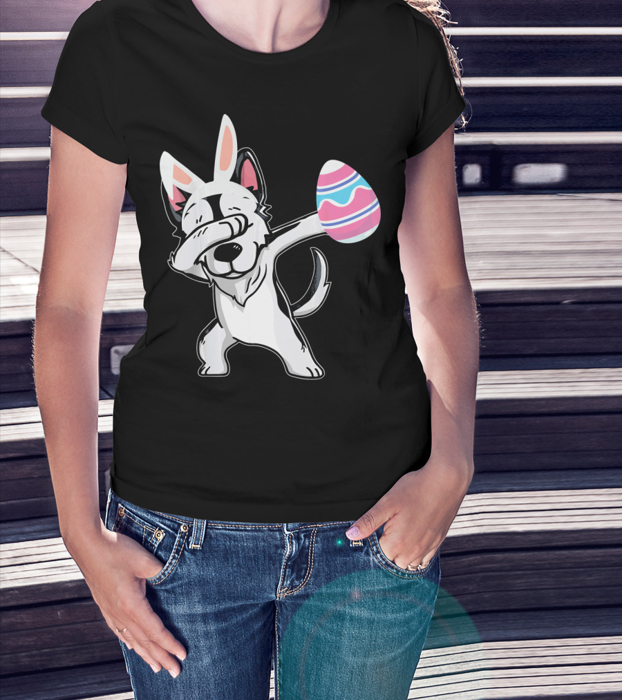 Easter Bunny Ears Dabbing Husky With Colorful Egg T-Shirt