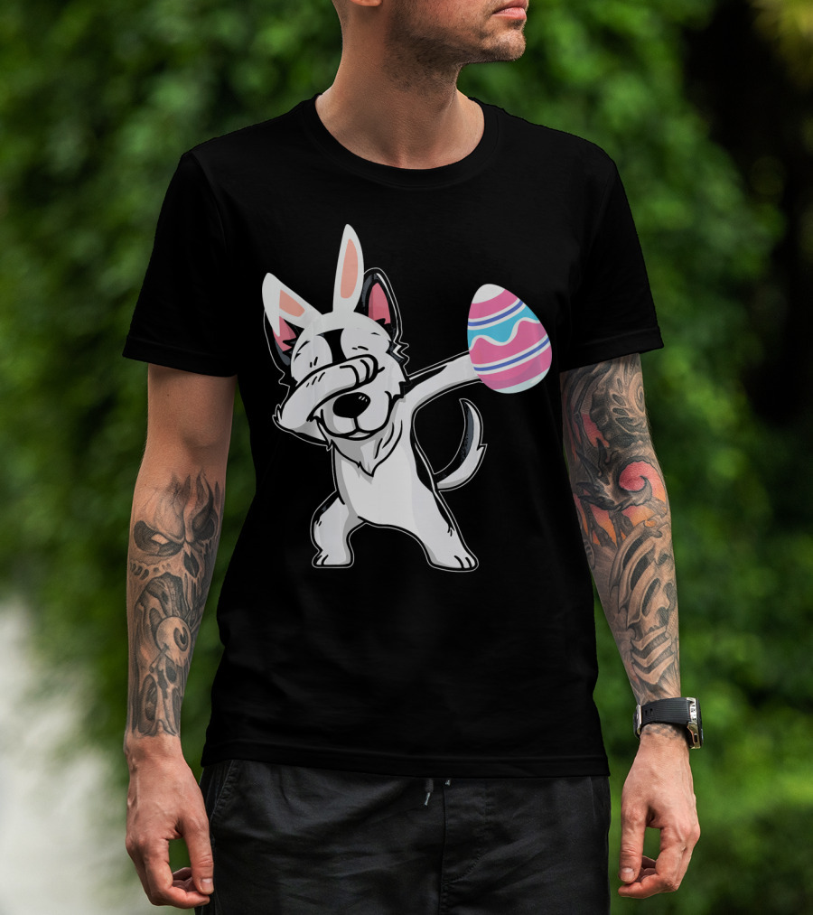 Easter Bunny Ears Dabbing Husky With Colorful Egg T-Shirt