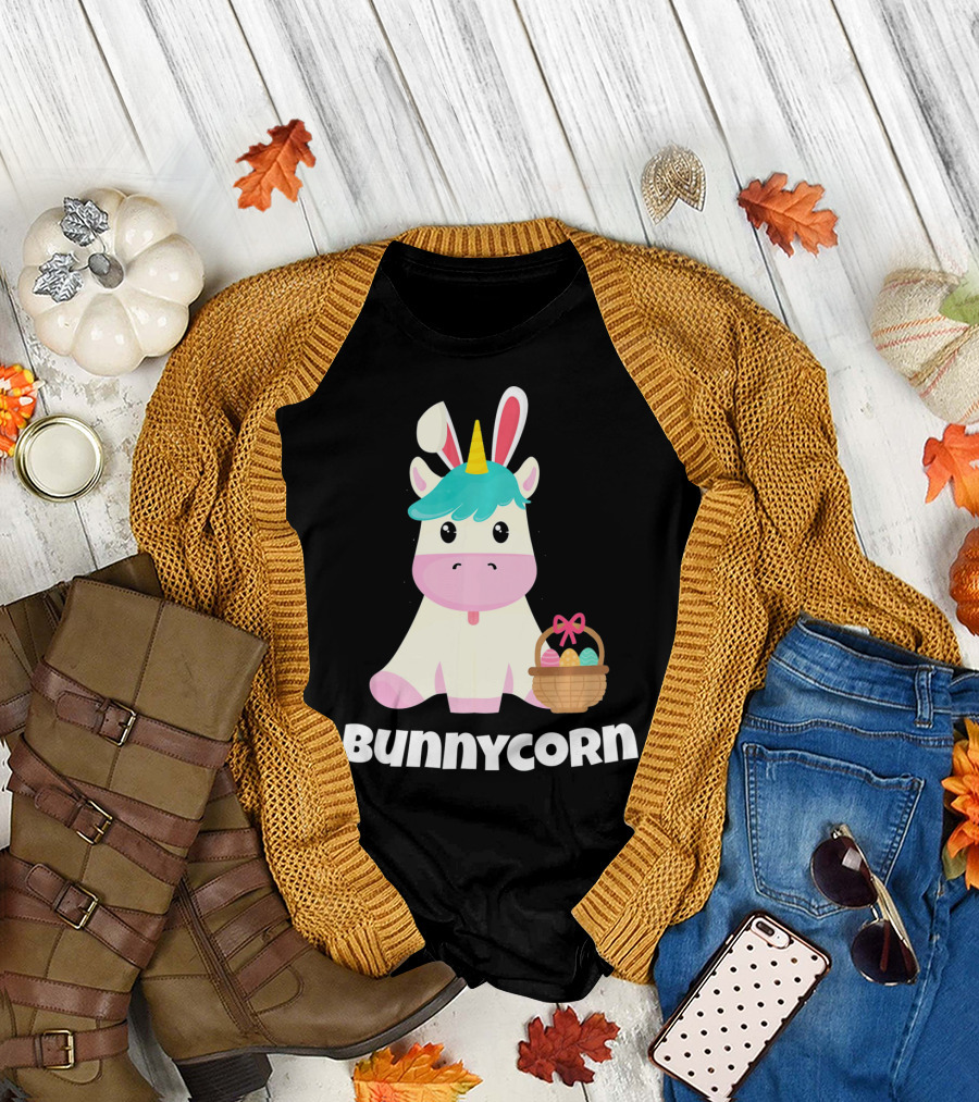 Bunnycorn Easter Unicorn with Bunny Ears and Basket T-Shirt