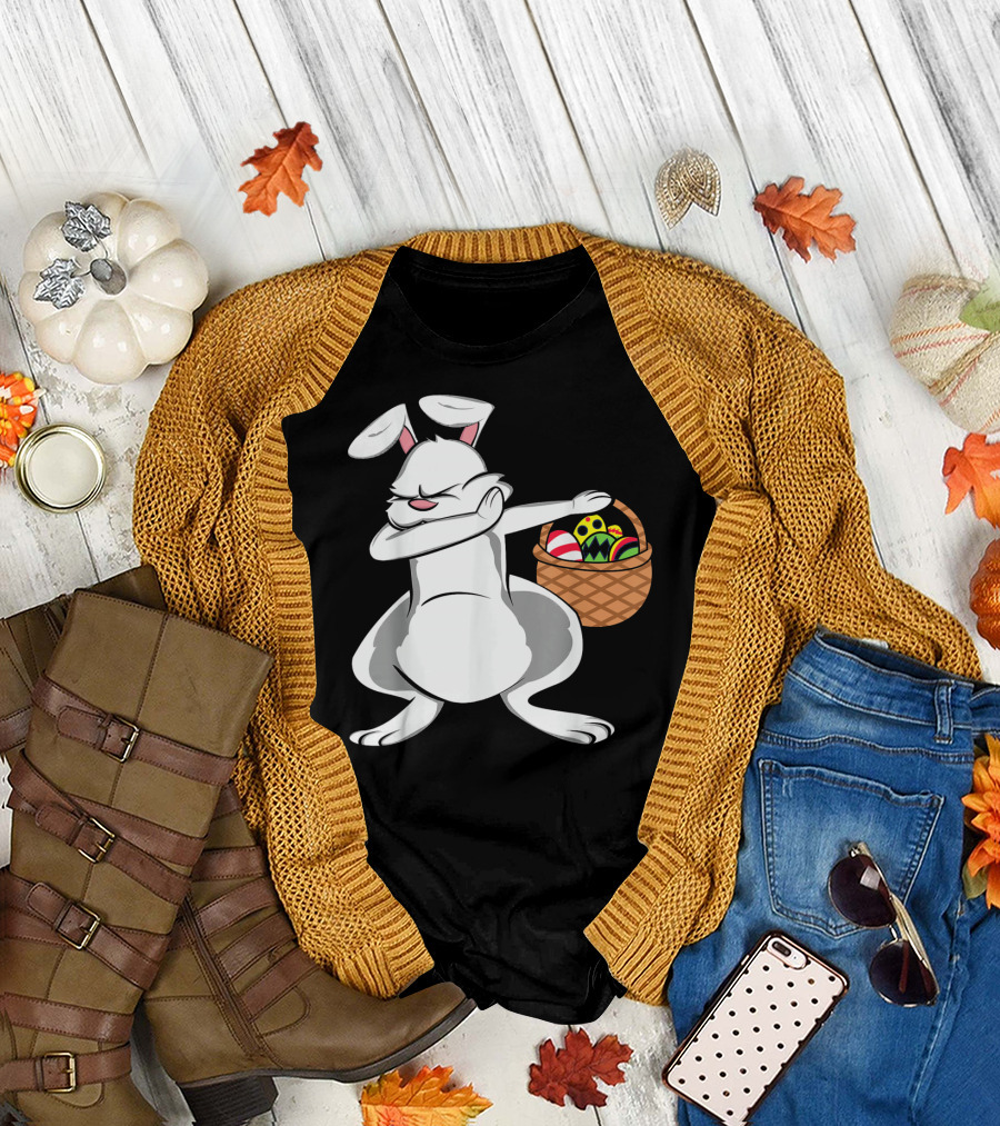 Easter Bunny Dab with Basket of Colorful Eggs T-Shirt
