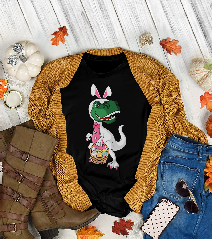 Funny Dinosaur Bunny Rex Easter Basket T-Shirt