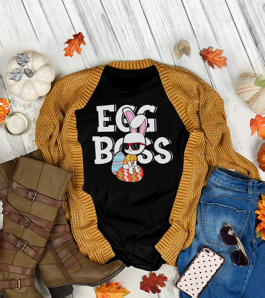 EGG BOSS Funny Easter Egg Bunny with Sunglasses T-Shirt