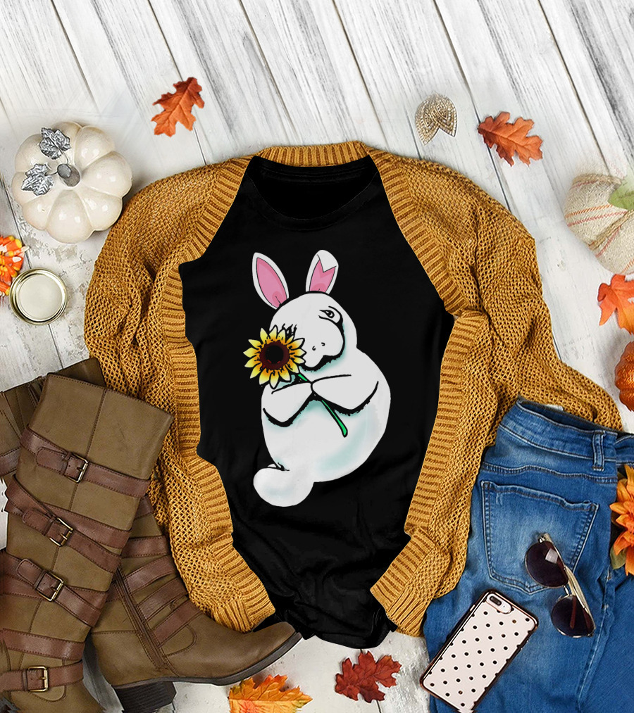 Sunflower Hugging Manatee Bunny T-Shirt
