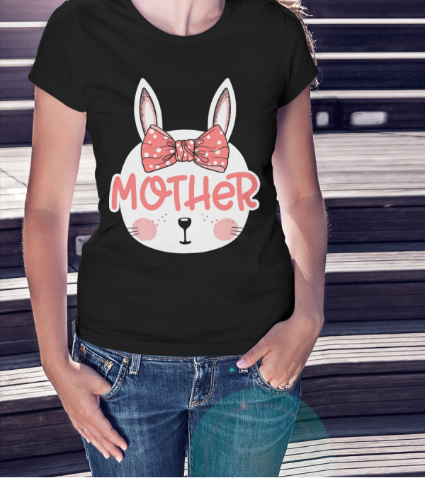 Easter Bunny Mother Pink Bow Ears Cute Face T-Shirt