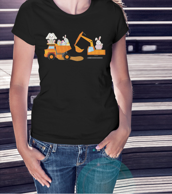Easter Bunny With Eggs On Construction Site Scene T-Shirt
