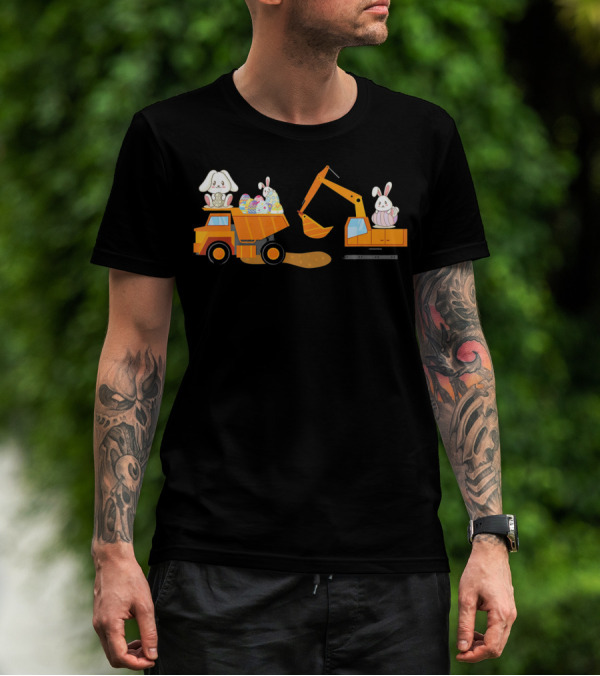 Easter Bunny With Eggs On Construction Site Scene T-Shirt