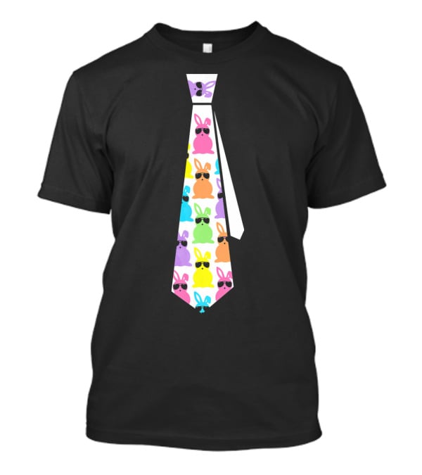Funny Colorful Easter Bunny Necktie With Sunglasses T-Shirt